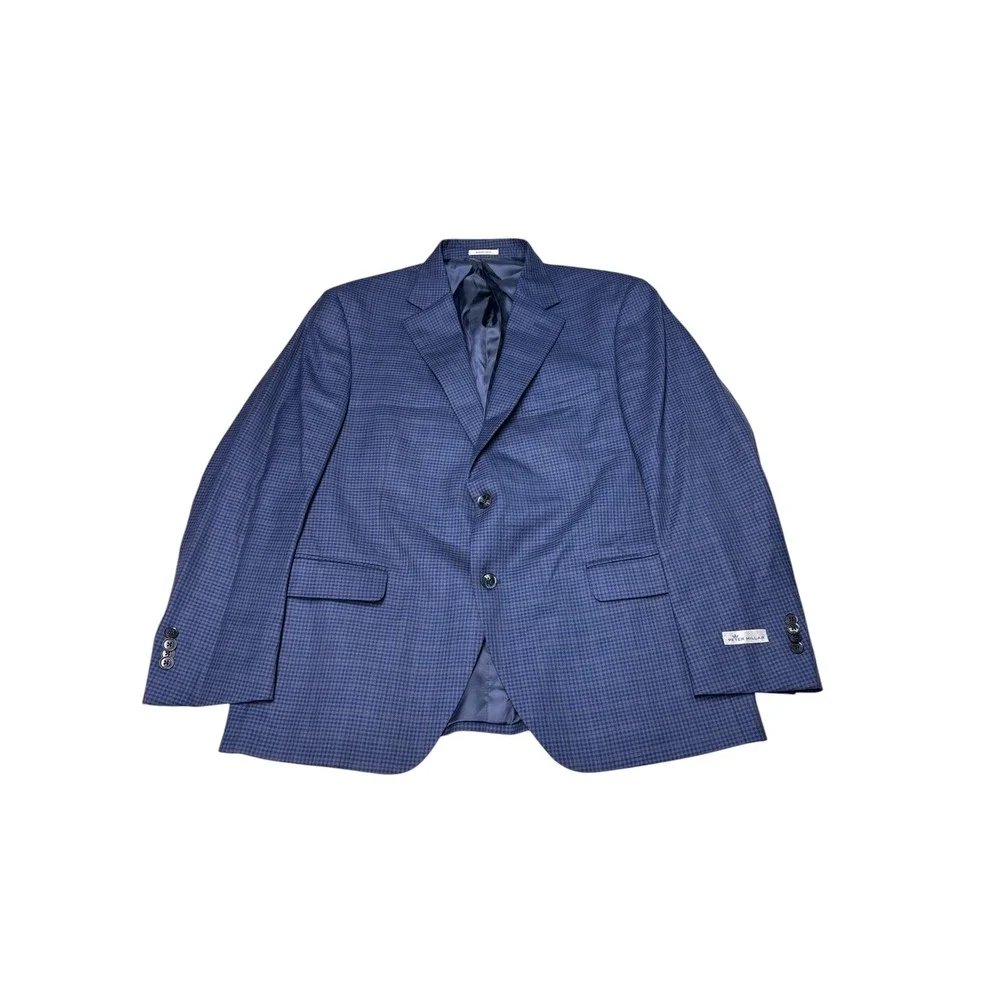 NWT Peter Millar SB Flynn Blue Micro Check 100% Wool Blazer Coat Mens 44S $595